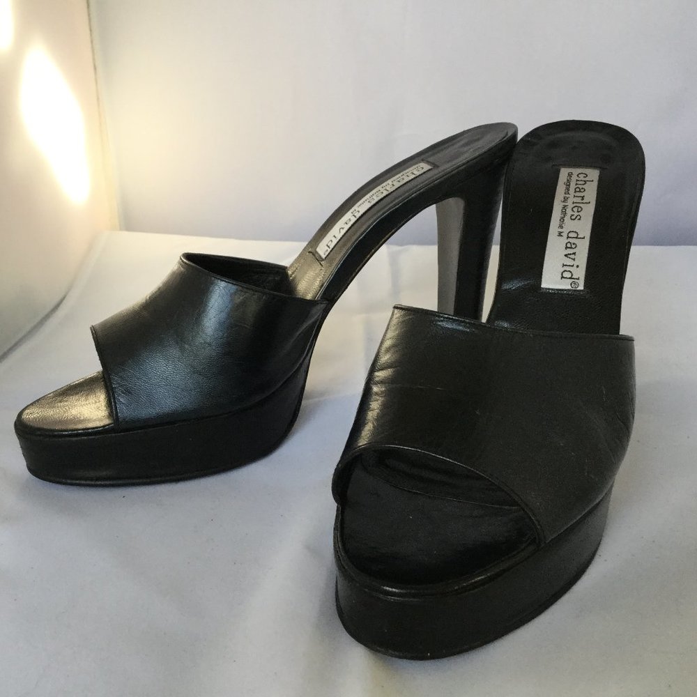 CHARLES DAVID 4" HEEL OPEN TOE PLATFORM MULES